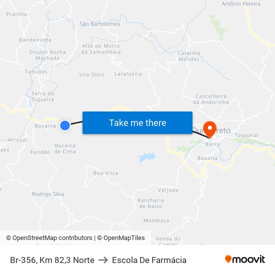 Br-356, Km 82,3 Norte to Escola De Farmácia map