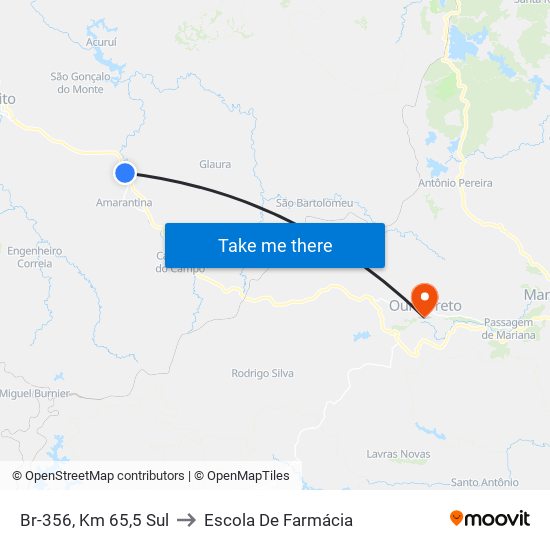 Br-356, Km 65,5 Sul to Escola De Farmácia map