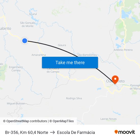 Br-356, Km 60,4 Norte to Escola De Farmácia map