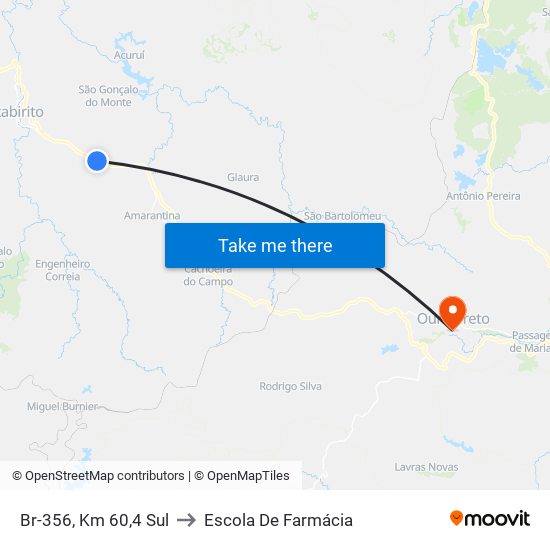 Br-356, Km 60,4 Sul to Escola De Farmácia map