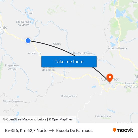 Br-356, Km 62,7 Norte to Escola De Farmácia map