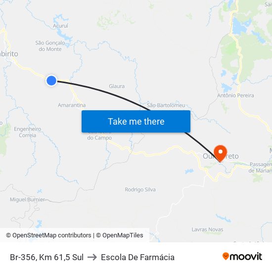 Br-356, Km 61,5 Sul to Escola De Farmácia map