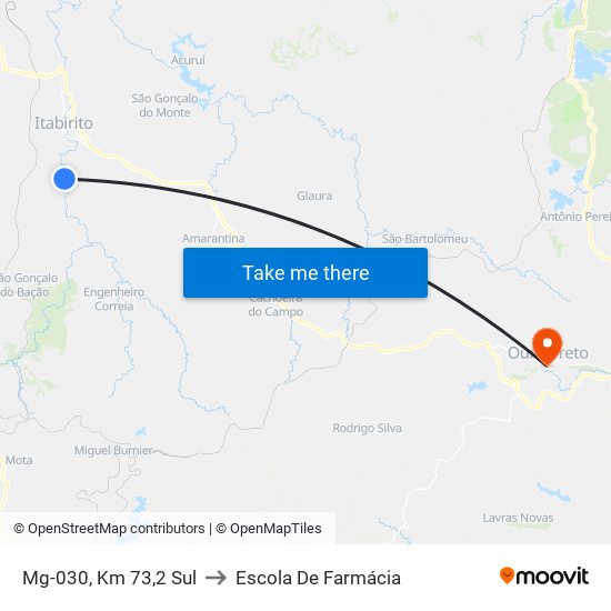 Mg-030, Km 73,2 Sul to Escola De Farmácia map