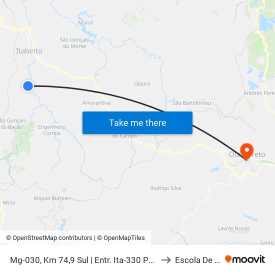 Mg-030, Km 74,9 Sul | Entr. Ita-330 Para São Gonçalo Do Bação to Escola De Farmácia map