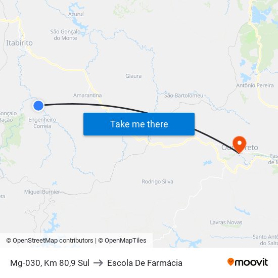 Mg-030, Km 80,9 Sul to Escola De Farmácia map