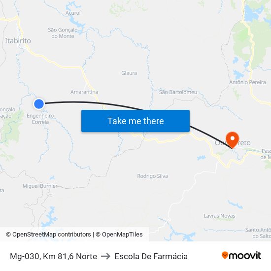 Mg-030, Km 81,6 Norte to Escola De Farmácia map