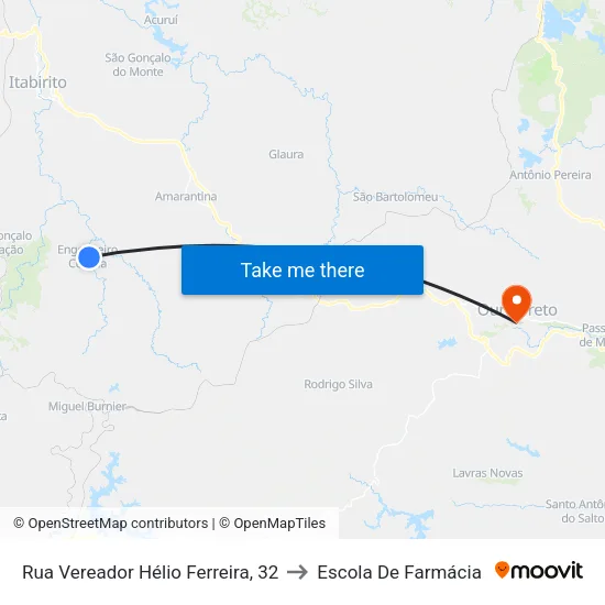 Rua Vereador Hélio Ferreira, 32 to Escola De Farmácia map