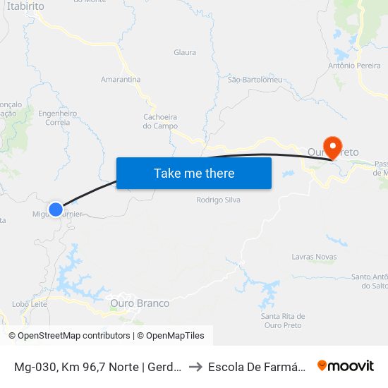 Mg-030, Km 96,7 Norte | Gerdau to Escola De Farmácia map