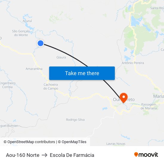 Aou-160 Norte to Escola De Farmácia map