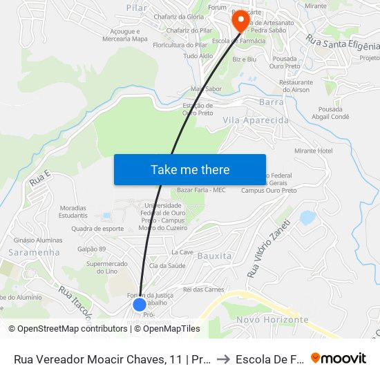 Rua Vereador Moacir Chaves, 11 | Praça Benedito Xavier to Escola De Farmácia map