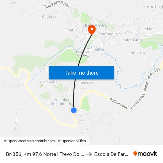 Br-356, Km 97,6 Norte | Trevo Do Hospital to Escola De Farmácia map