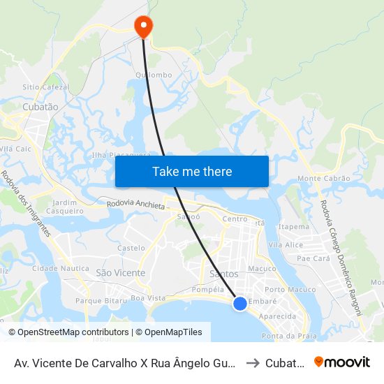 Av. Vicente De Carvalho X Rua Ângelo Guerra to Cubatão map