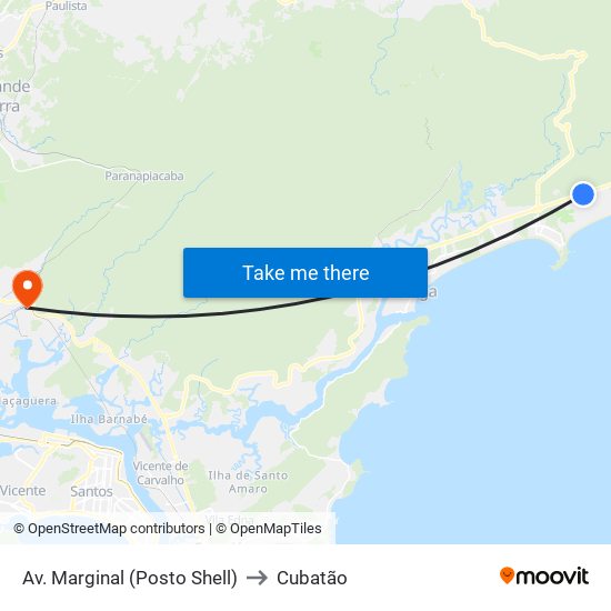 Av. Marginal (Posto Shell) to Cubatão map