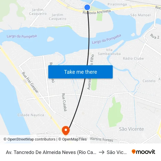 Av. Tancredo De Almeida Neves (Rio Casqueiro) to São Vicente map