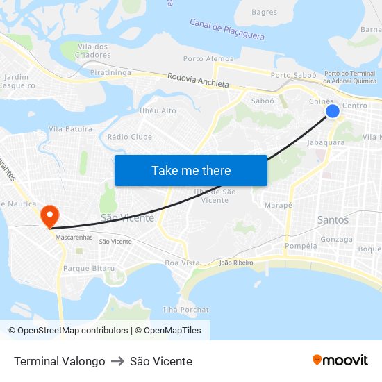 Terminal Valongo to São Vicente map