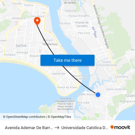 Avenida Ademar De Barros, 2100 to Universidade Católica De Santos map