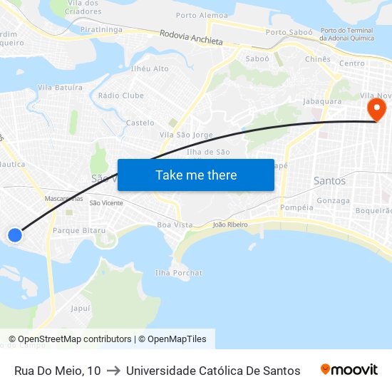 Rua Do Meio, 10 to Universidade Católica De Santos map