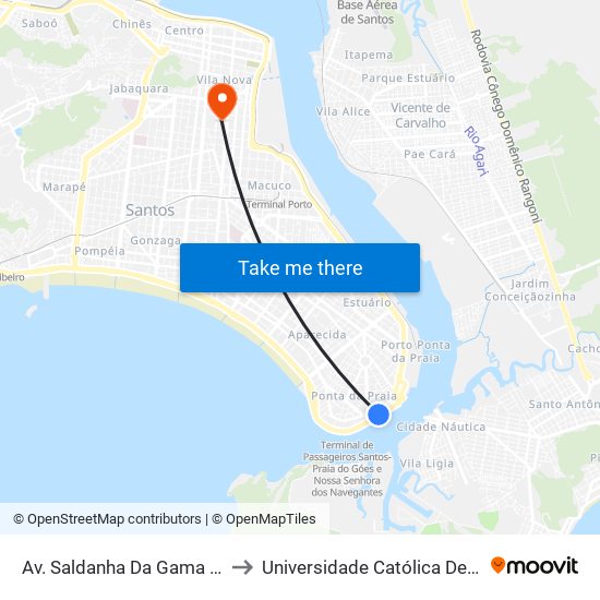 Av. Saldanha Da Gama (Senai) to Universidade Católica De Santos map