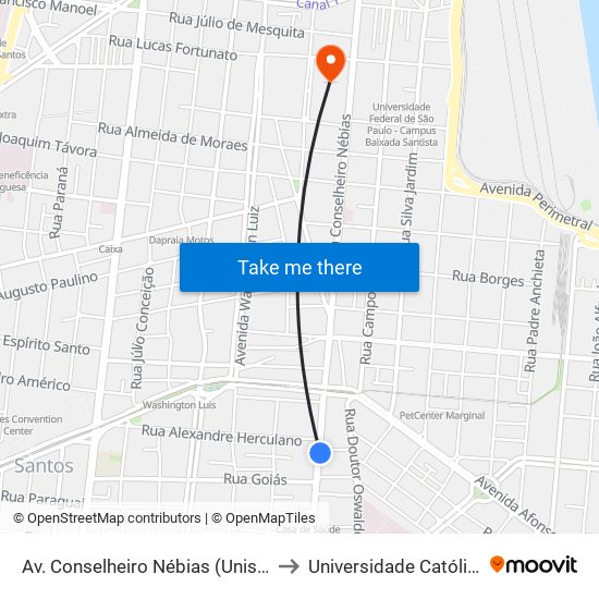 Av. Conselheiro Nébias (Unisantos/Boqueirão) to Universidade Católica De Santos map