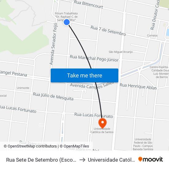 Rua Sete De Setembro (Escola Acácio De Paula) to Universidade Católica De Santos map