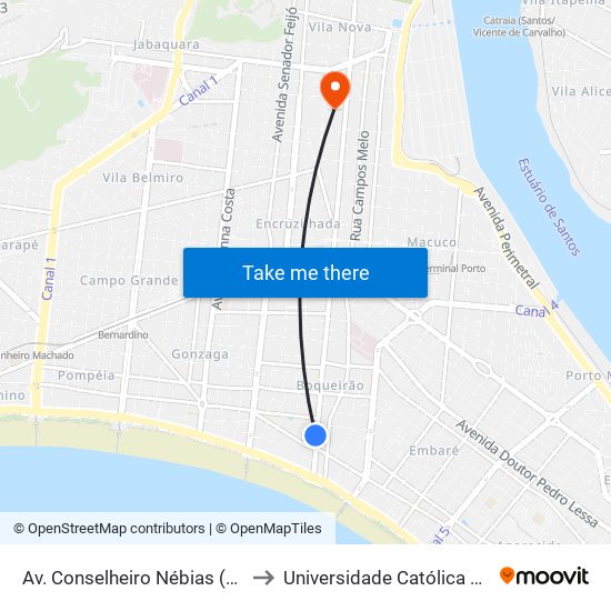 Av. Conselheiro Nébias (Carrefour) to Universidade Católica De Santos map