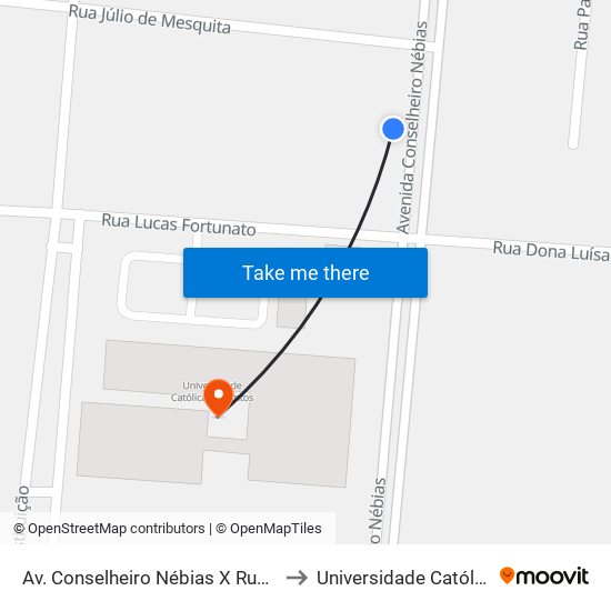 Av. Conselheiro Nébias X Rua Júlio De Mesquita to Universidade Católica De Santos map