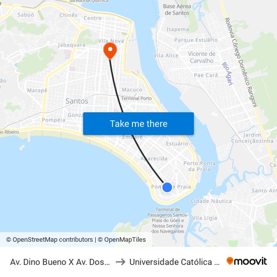 Av. Dino Bueno X Av. Dos Bancários to Universidade Católica De Santos map