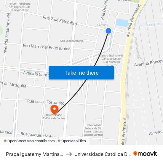 Praça Iguatemy Martins (Catraia) to Universidade Católica De Santos map