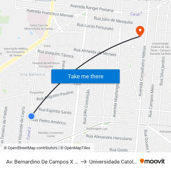 Av. Bernardino De Campos X Rua Pedro Américo to Universidade Católica De Santos map