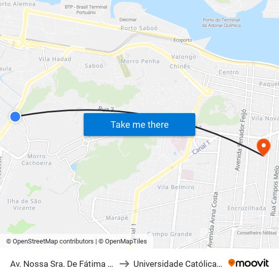 Av. Nossa Sra. De Fátima (Bom Prato) to Universidade Católica De Santos map
