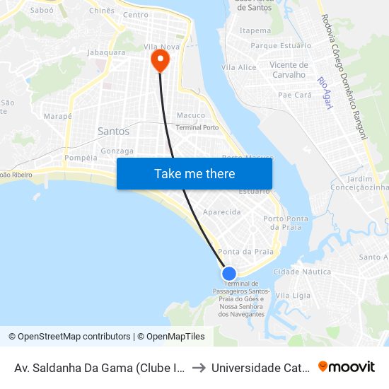 Av. Saldanha Da Gama (Clube Internacional De Regatas) to Universidade Católica De Santos map
