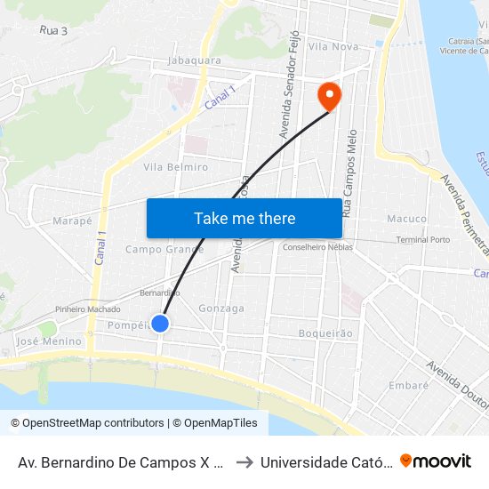 Av. Bernardino De Campos X Rua Euclides Da Cunha to Universidade Católica De Santos map