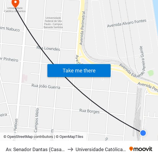 Av. Senador Dantas (Casa Da Criança) to Universidade Católica De Santos map