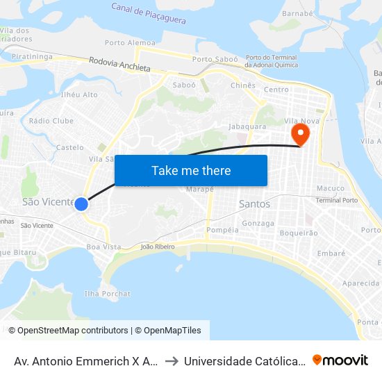Av. Antonio Emmerich  X Av. 9 De Julho to Universidade Católica De Santos map