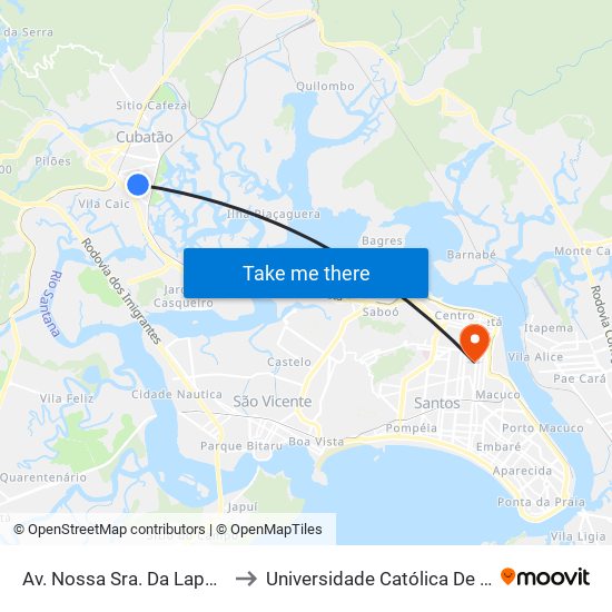 Av. Nossa Sra. Da Lapa (Inss) to Universidade Católica De Santos map