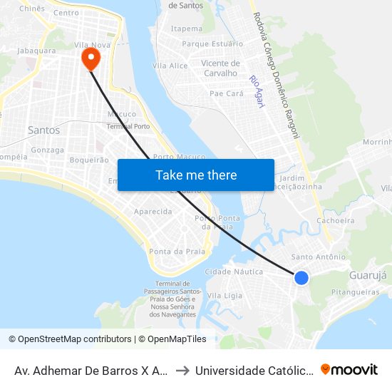 Av. Adhemar De Barros X Av. Dos Miosótis to Universidade Católica De Santos map