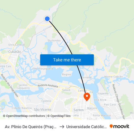 Av. Plínio De Queirós (Praça Da Ultrafértil) to Universidade Católica De Santos map