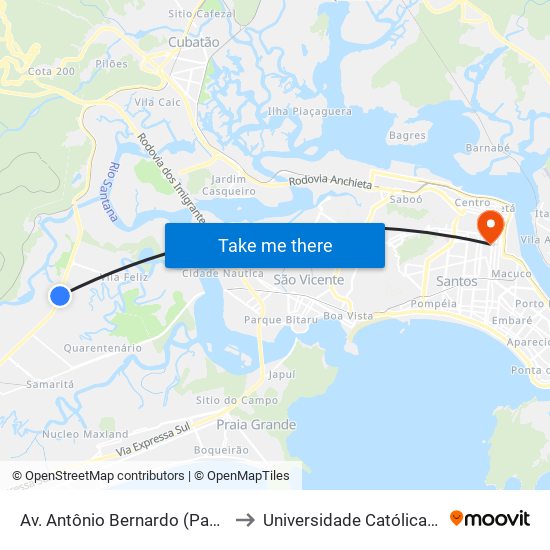 Av. Antônio Bernardo (Passarela Cdp) to Universidade Católica De Santos map