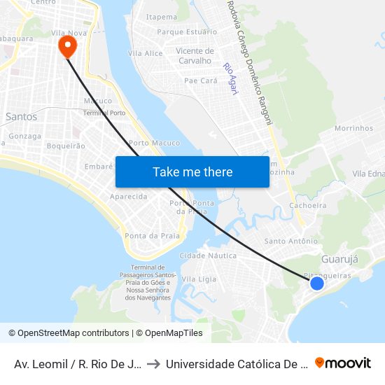 Av. Leomil / R. Rio De Janeiro to Universidade Católica De Santos map