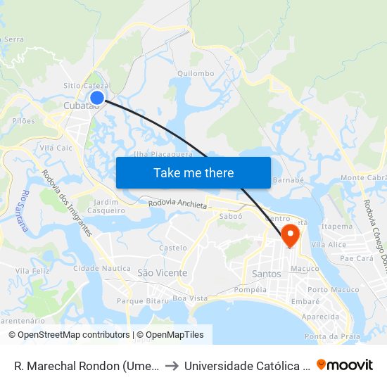 R. Marechal Rondon (Ume São Paulo) to Universidade Católica De Santos map