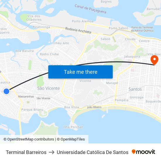 Terminal Barreiros to Universidade Católica De Santos map