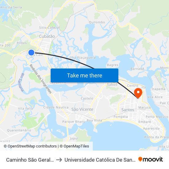 Caminho São Geraldo to Universidade Católica De Santos map