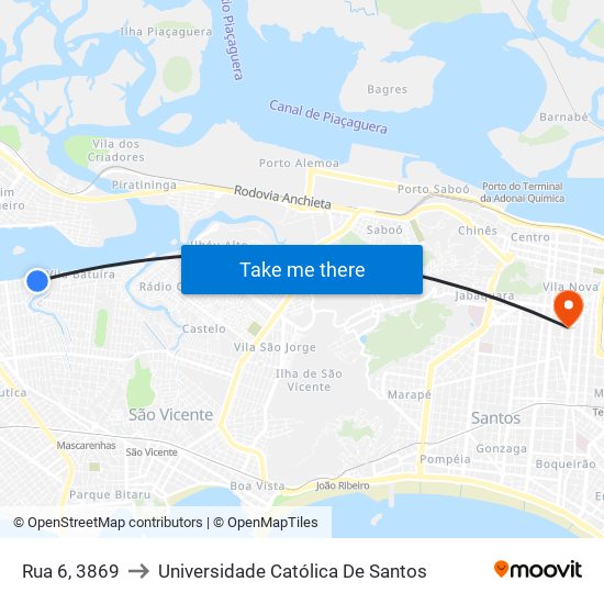 Rua 6, 3869 to Universidade Católica De Santos map