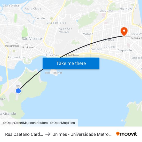 Rua Caetano Cardamone, 532 to Unimes - Universidade Metropolitana De Santos map