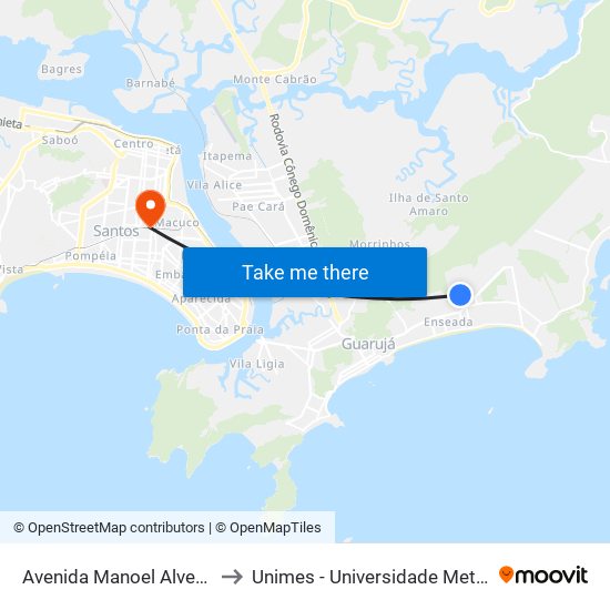 Avenida Manoel Alves De Moraes, 190 to Unimes - Universidade Metropolitana De Santos map