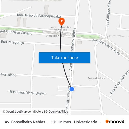 Av. Conselheiro Nébias (Unisantos/Boqueirão) to Unimes - Universidade Metropolitana De Santos map