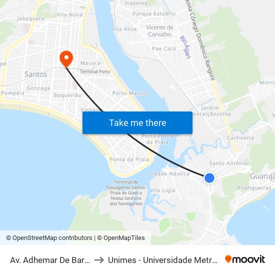 Av. Adhemar De Barros (Sodimac) to Unimes - Universidade Metropolitana De Santos map