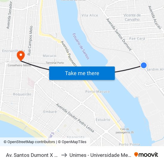 Av. Santos Dumont X Av. Osvaldo Aranha to Unimes - Universidade Metropolitana De Santos map