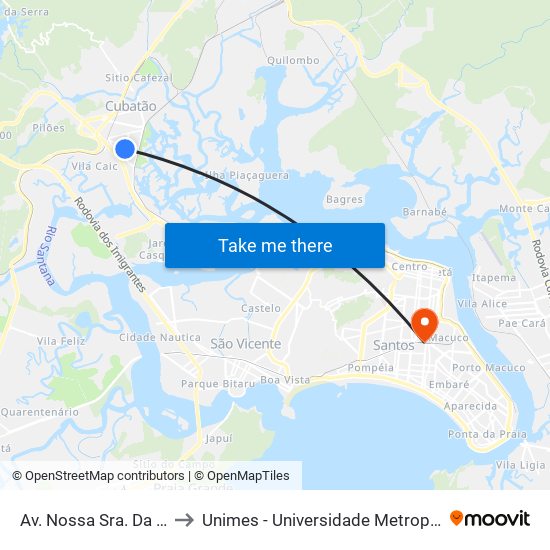 Av. Nossa Sra. Da Lapa (Inss) to Unimes - Universidade Metropolitana De Santos map