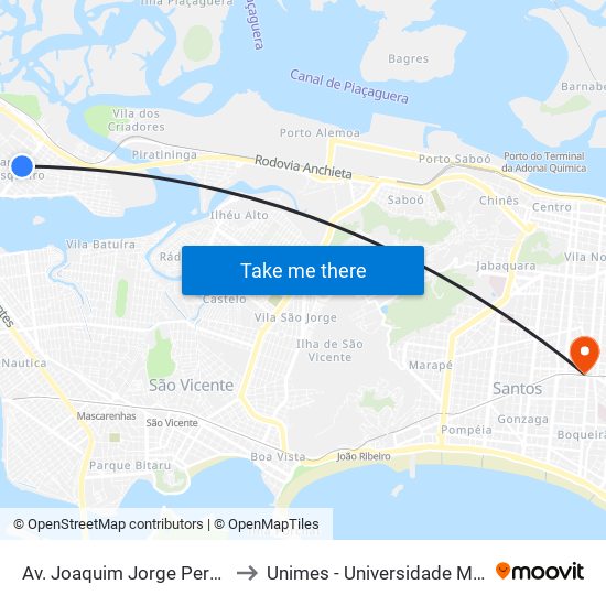 Av. Joaquim Jorge Peralta (Instituto Federal) to Unimes - Universidade Metropolitana De Santos map